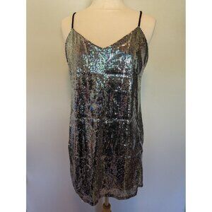 Wild Fable Silver Sequin Mini Dress With Spaghetti Straps & V-Neckline - Party/E